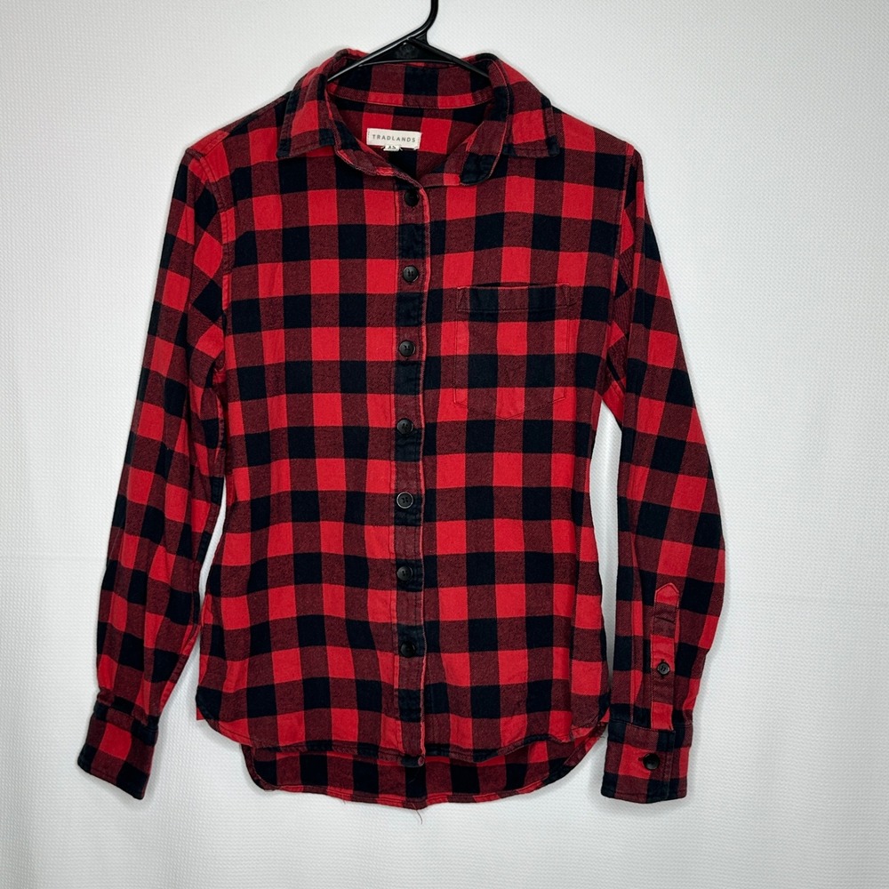 Tradlands Button Down Shirt Buffalo Plaid Red Black Flannel Women's size XS